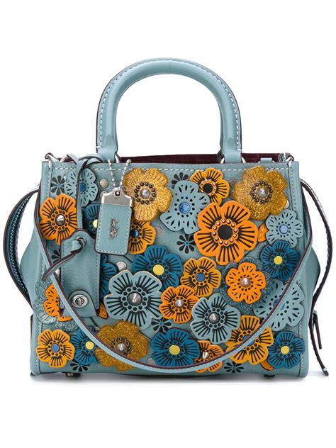 blue coach purse with flowers|coach outlet blue purse.